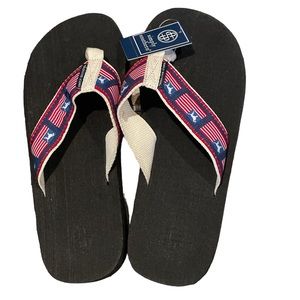 Simply Southern Flip Flops Flag Dog Black Size Small 7.5/8.5